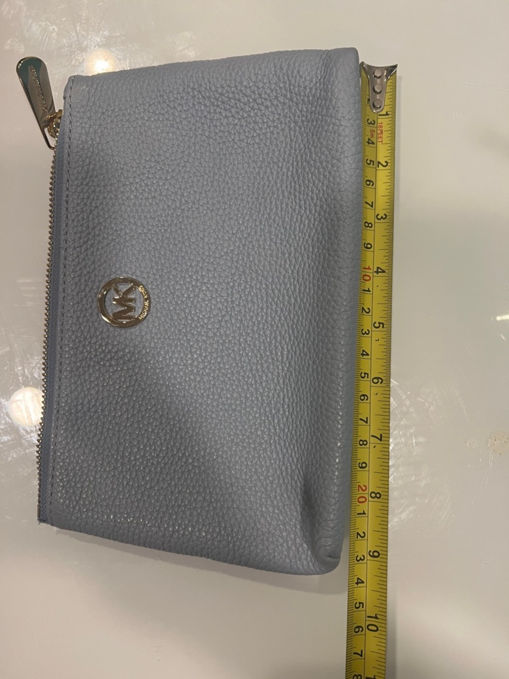 Michael Kors Pebbled Leather Zip Pouch in Pale Blue